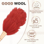 uxcell Wool Duster, 14.2" Natural Feather Cleaner Household Cleaning Duster with Solid Wooden Handle for Cleaning Fans Window Blinds Shelves Furniture, Red - Image 5