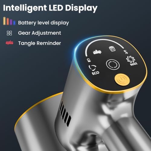 Cordless Stick Vacuum Cleaner - 45KPA Powerful Suction Vacuum with 45 Min Runtime, Detachable Battery, Anti-Tangle & 1.5L Dust Cup, 8 in 1 Vacuum Cleaner for Pet Hair, Carpet, HardFloor, Yellow - Image 5