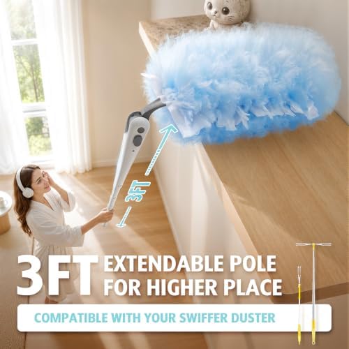 30 Count Duster Kit Refills with 3 ft Extendable Handle for Swiffer - Image 2