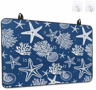 Navy Blue Coastal Stove Top Covers for Electric Stove, Summer Beach Induction Cooktop Cover Protector, Ocean Coral Starfish Conch Range Mat for Glass Top Stove, Kitchen Dish Drying Mat, 24"x21" by Unknown