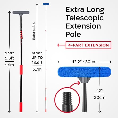 Tyroler Professional Window Squeegee with Extension Pole 6-19 ft - Image 6