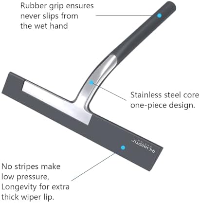 Shower Squeegee for Glass Doors, 9" Inch Width Silicone Rubber Blade Squeegee Window Cleaner Tool Squeegee for Shower Glass Doors Bathroom Mirror Car Window Tile - Gray - Image 3