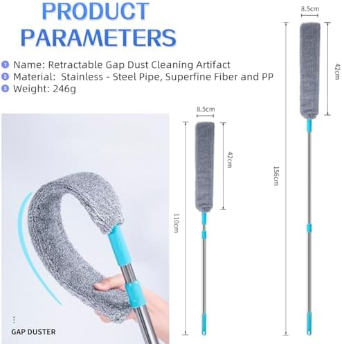 Flat Duster for Under Appliances Cleaning Tool with 4 Microfiber Dusting Cloths, Flat Duster with Extension Pole, Retractable Gap Dust Cleaning Artifact, Bendable Microfiber Duster Mop (2) - Image 2