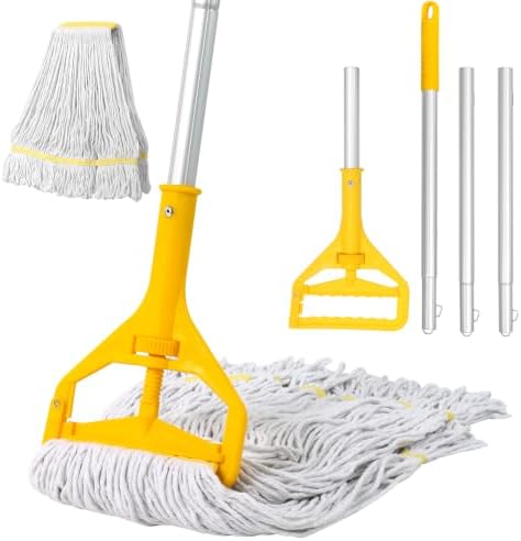 Commercial Mop Heavy Duty Industrial Mop- 2 Extra Large Cotton Looped Heads, 61 Aluminum Handle Mops for Concrete/Tile/Garage Floors-Home, Kitchen by Unknown