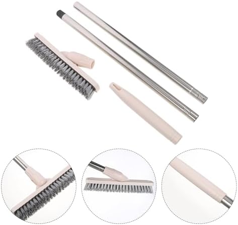 Long Handle Tile Grout Crevice Brush with Stiff Bristles, Rotatable Floor and Shower Scrub Brush for Home Bathroom and Kitchen Cleaning, Beige Hard Bristle Scrubbing Tool for Walls - Image 4