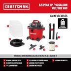 CRAFTSMAN CMXEVBE18595 16 Gallon 6.5 Peak HP Wet Dry Shop Vacuum - Image 3