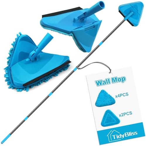 TidyBliss Upgraded Foldable Wall Cleaner Mop with 80” Long Handle (Blue) by TidyBliss