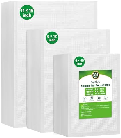 Syntus 300 Pcs Vacuum Sealer Bags for Food, 8x12+11x16+6x10, BPA Free by Syntus
