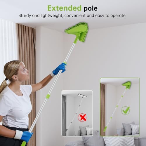 Wall & Baseboard Cleaner Mop Tool with 82'' Long Handle, 360 Degree Rotating 3-in-1 Ceiling Cleaning Tool Duster for Cleaning Painted Walls, Window, Floor, 6 Replacement Microfiber Chenille Pads - Image 6