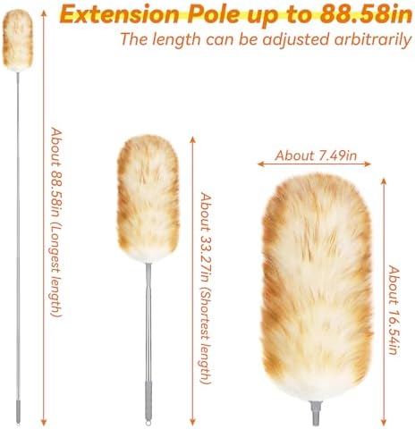 Lambswool Duster with Extendable Handle up to 88.58 in, Natural Feather Dusters Long Pole Stainless Steel, Fluffy Feather Duster for Cleaning High Floor Ceiling Fans, Window Blinds Shelves, Furniture - Image 2