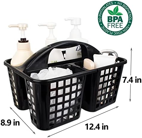 Portable Shower Caddy Basket Plastic Storage Basket with Compartments Black - Image 5
