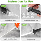 Silicone Caulking Tool, 5 in 1 Caulking Sealant Finishing Tool with Grout Scraper, 6 Exchange Silicone Pads, Adhesive Residue Scraper Seam Repair Kit for Kitchen Bathroom (White) - Image 2