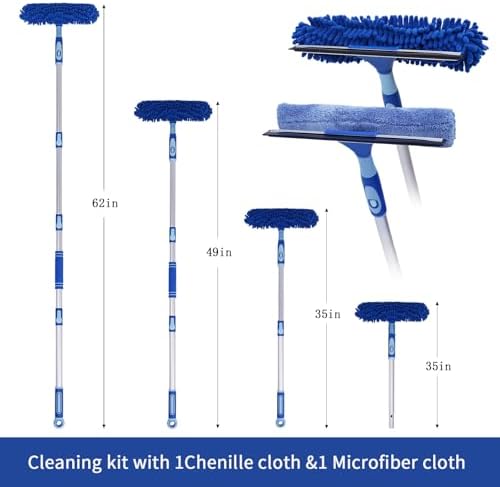 LOMIDA Professional Window Squeegee Kit - 62" Lightweight Aluminum Pole, 2 in 1 Rotatable Window Cleaning Tool Kit with Extension Pole Cleaning with Bendable Head for Car/Shower/High Windows - Image 4