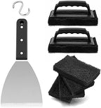 HaSteeL Griddle Cleaning Kit, 7PCS Flat Top Grilling Cleaner Tools Set, Metal Dough Scraper, Cleaning Brush with Handle, Scouring Pads for BBQ Cast Iron Kitchen Cookware Stovetops Hot & Cold Surfaces by HaSteeL