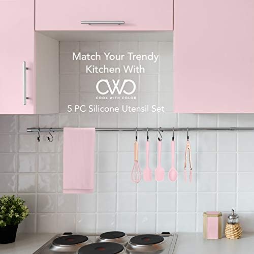 COOK WITH COLOR Silicone Cooking Utensils, Kitchen Utensil Set, Easy to Clean Silicone Kitchen Utensils, Cooking Utensils for Nonstick Cookware, Kitchen Gadgets Set, Standard, Pink - Image 2