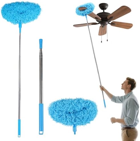 Ceiling Fan Cleaner Duster Reusable Microfiber Removable Extendable Duster with 95" Telescoping Pole for Cleaning Walls Furniture Door Window Top (Blue) by iHUFeather