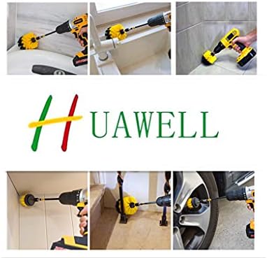 HUAWELL Drill Brush Power Scrubber Cleaning Brush with 2 Extended Attachment Set Kit for Grout, Floor, Tub, Shower, Tile, Bathroom and Kitchen Surface (Yellow) - Image 3