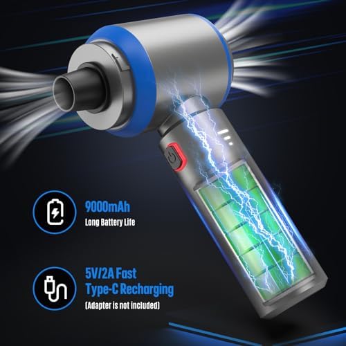 Compressed air Duster, Yomile 2 in 1 180000RPM Cordless Air Duster with Mini Car Vacuum, 9000mAh Battery Dust Blower for Keyboard Cleaner,Rechargeable Air Blower AIC Can for Office Computers - Image 5