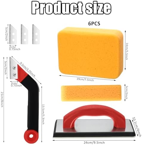 Blulu 11 Pcs Grout Float Set, Rubber Float, 6 Sponges, Angled Saw, Red - Image 2