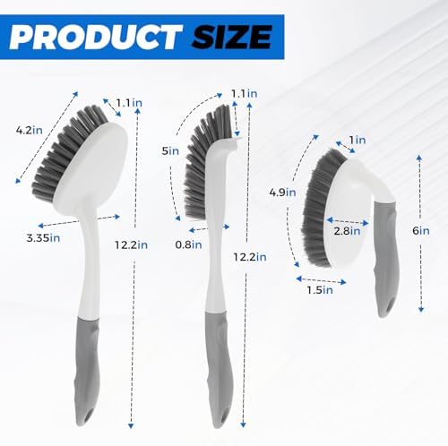 3 Pack Heavy Duty Scrub Brush Set for Household Use, Long Scrub Brush, Handheld Scrub Brush, and Crevice Brush with a Scraper Head for Cleaning Bathroom, Tile, Grout, Tub, Floor, Sink - Image 6