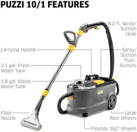 Kärcher Puzzi 10/1 Commercial Carpet Extractor 12.5 PSI - Spot Cleaner, Stain Remover, Area Rugs, Car and Auto Detailing, Carpet and Upholstery Cleaner - Onboard Accessory Storage - 4.9 Gallon - Image 3