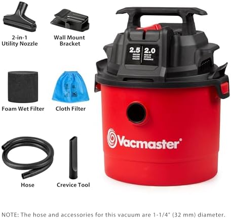 Vacmaster VOMCM205P 1101 2.5-Gal 2 Peak HP Wall Mount Wet/Dry Vac Red - Image 2
