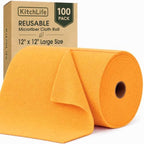 Microfiber Cleaning Cloth Roll, 100 Pack 12 x 12 Inch Tear Away Reusable Paper Towels, Thick Cleaning Towels, Absorbent Lint Free Washable Rags for Kitchen, Car, Garage and Workshop - Apricot Orange by OverDoorHooksKitchenSupplies