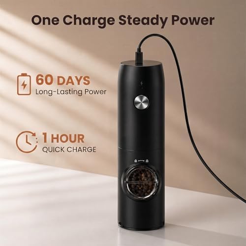 Electric Salt and Pepper Grinder Set, Rechargeable Automatic Salt and Pepper Shakers, Adjustable Coarseness Pepper Grinder with Led, Kitchen Appliances Gifts for Mom(Blackwhite) - Image 2