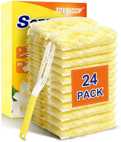 Heavy Duty Duster Refills for Swiffer Duster, 24 Count Yellow Refills with 1 Handle, Disposable Dusters for Cleaning Electronics, Furniture, Blinds by JOYMOOP