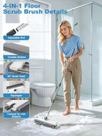 Floor Scrub Brush with Long Handle, 4 in 1 Shower Scrubber with Floor Squeegee and Heavy-Duty Stiff Bristle Push Broom for Cleaning Shower Bathroom Patio Pool Kitchen Wall Deck Tile Garage - Image 3