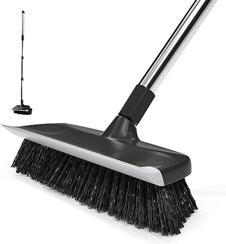 ITTAR Floor Scrub Brush with 55" Long Handle, 10" Wide Stiff Bristles Deck Brush, Stainsless Steel Pole Heavy-Duty Cleaning Brush, 2-in-1 Scrubber with Ruber Squeegee for Deck, Patio, Pool, Tile, Wall by ITTAR
