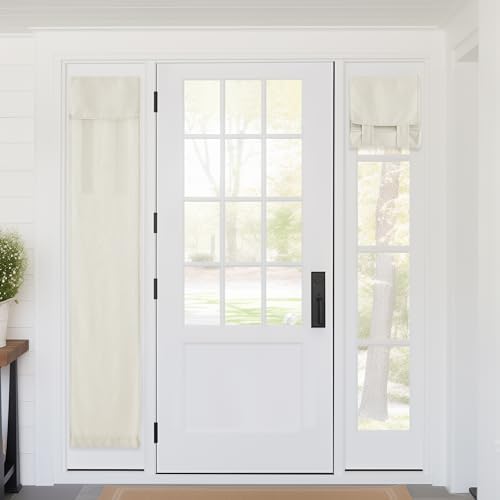RYB HOME Faux Linen Side French Door Curtain - Privacy Light Filtering Window Curtains for Patio Front Door Sidelight Drapes Tie up Shade, 1 Piece, 12W x 72L Inches, Linen by RYBHOME