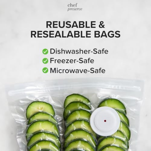 Chef Preserve Compact Vacuum Sealer for Food (Vacuum Sealer Machine + 30 Reusable Vacuum Bags) Powerful Handheld Vacuum Sealer Machine, Seal Meal Saver, Portable Food Sealer - Image 2