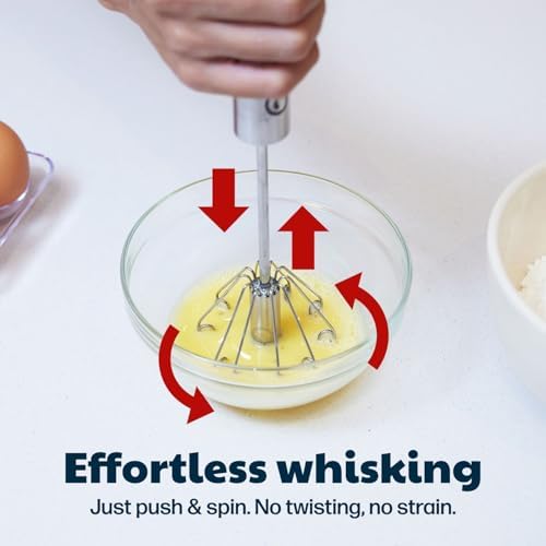 Stainless Steel Push-Down Rotary Egg Beater 14 Inch Hand Whisk Eggs & Milk - Image 2