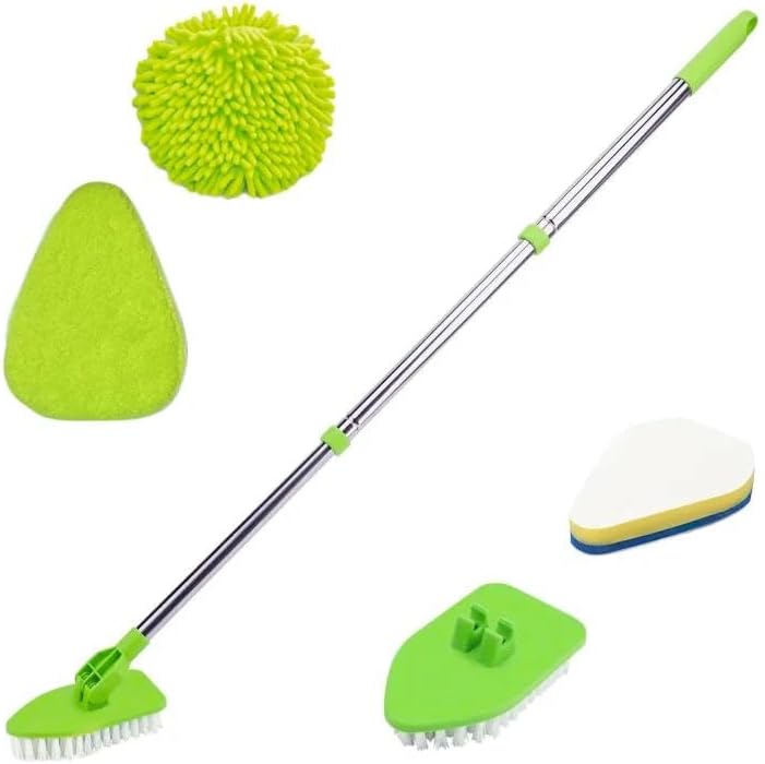 4-in-1 Tile Tub Floor Scrubber with 52-inch Adjustable Long Handle Shower Cleaner Brush with V-Shaped Grout Brush and 3 Replacement Brush Heads for Cleaning Bathroom Kitchen Walls Tub Tile by Unknown