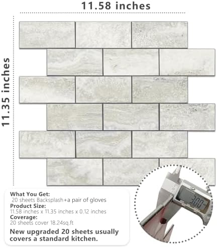 STICKGOO 20-Sheet Subway Tile Peel and Stick Backsplash - Beige Stone Texture With Grey Grout for Kitchen, Bathroom, RV, Fireplace - PVC Wall Tiles - Image 5