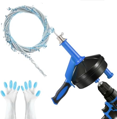 Drain Auger, Clog Remover with Drill Adapter, 25 Feet Flexible Plumbing Snake Use Manually or Powered for Kitchen, Bathroom and Shower Sink, Comes with Gloves (blue) by Unknown