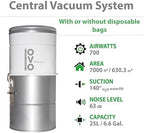 OVO 700 Airwatts Large and Powerful Central Vacuum System, Hybrid Filtration (with or Without Disposable Bags) 25L or 6.6 Gal, 40 ft Deluxe Accessory Kit Included - Image 2