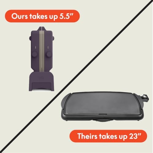 bella 10"x20" Fold and Store Griddle, Non-Toxic, Ceramic Coating, Plum - Image 6