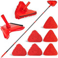 NEWE Wall Mop Cleaner, 80 inches Long Handle, 180° Folding Ceiling Cleaning Tool with Squeegee for Washing Painted Walls, Triangle Baseboard Scrubber with 3 Chenille Duster and 3 Microfiber Pads (Red) by NEWE