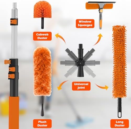 20FT Reach Extendable Ceiling Duster Kit with Squeegee & Cobweb Cleaner - Image 4