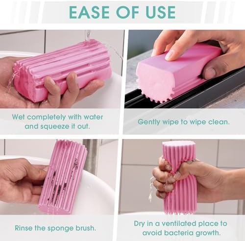 4 Pack Damp Dusting Sponge Duster, Pink Dust Cleaning Sponge, Reusable Household Cleaning Sponge Tool for Blinds, floorboards, Fan Blades, Vents, Glass, Railings, Mirrors - Image 4