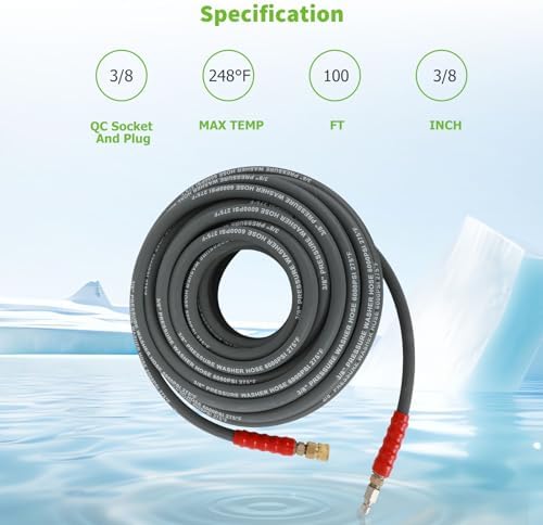 SCITOO 3/8" Pressure Washer Hose 100ft 6000psi 2-Braid - Image 2