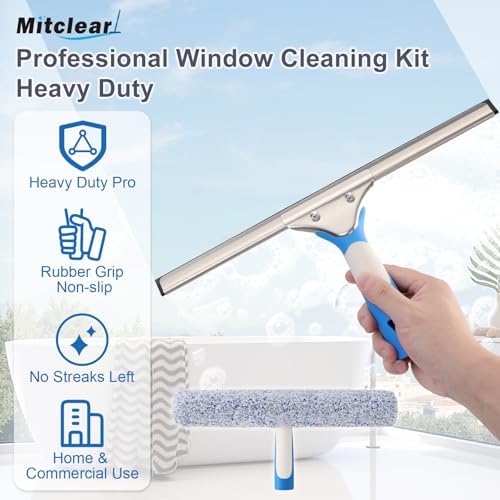 Mitclear Window Cleaning Kit 14IN Squeegee & Scrubber for Shower Glass Car - Image 2