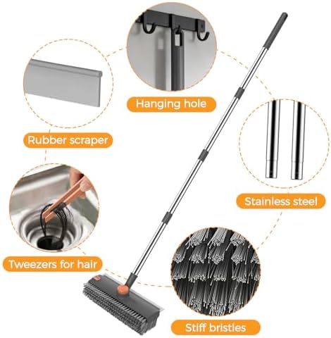 SetSail Floor Scrub Brush with 54in Adjustable Long Handle, Grey&Orange - Image 4