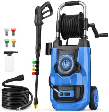 2026 New 5000 PSI Electirc Pressure Washer with 3 Levels Adjustable Pressure Gun, 4 Nozzles and Foam Cannon, Heavy Duty Power Washer for Home/Car/Fence/Garden, 20FT Hose+35FT GFCI Cord, Blue by ImdotDirect