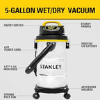 STANLEY Wet Dry Vacuum 5 Gallon with 4 HP Powerful Motor Suction,Stainless Steel Shop Vacuum Portable Wet Dry Vac for Jobsite, Workshop, Garage, Basement SL18130 - Image 6