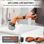 2 Battery Electric Spin Scrubber, 1000RPM Cordless Cleaning Brush Waterproof with 20V Power Supplied, Adjustable Extension Handle, 4 Replaceable Cleaning Heads, Hook, Gloves - for Tub/Tile/Wall/Floor - Image 2