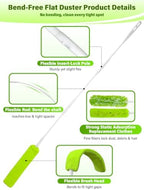Bend-Free Gap Dust Cleaner Cleaning Tools Washable Flat Duster Brush with 4 Microfiber Chenille Dusting Cloths Long Handle 56 inches for Cleaning Under Appliances Furniture Couch Bed Fridge - Image 4