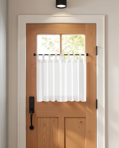 jinchan Linen Tier Curtains, Tab Top, 26x30, 2 Panels, Beige White - Image 5